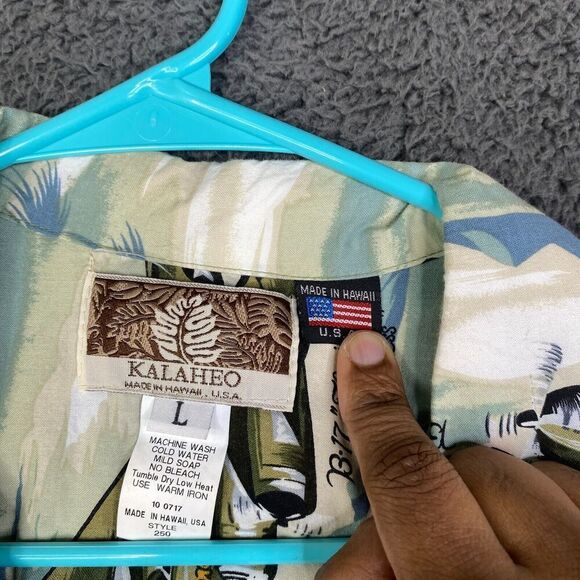 Vintage Kalaheo Hawaiian Shirt Mens L Vietnam War Era Planes Helicopters Jets - Picture 6 of 9